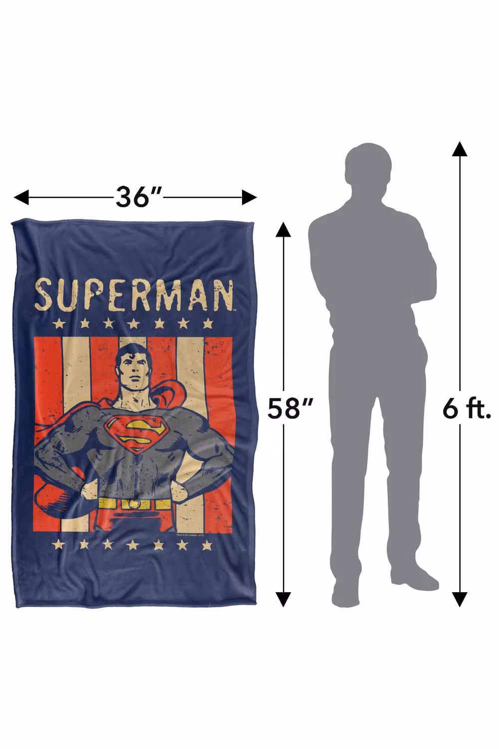 Warner Bros. DC Retro Liberty Superman Super Soft Silky Touch Fleece Throw Blanket, Multicolour, W: 127.0 cm, H: 152.4 cm – 8