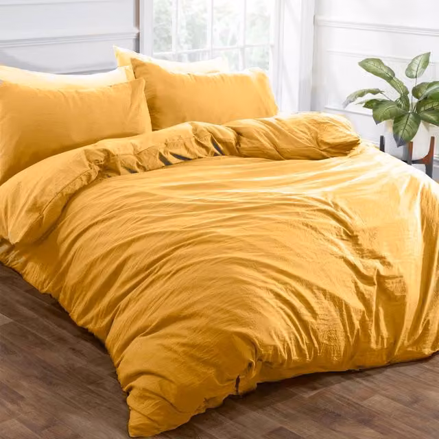 Brentfords Washed Linen Look Microfibre Duvet Cover Set with Pillowcases, Yellow, Single (90 x 200 cm)
