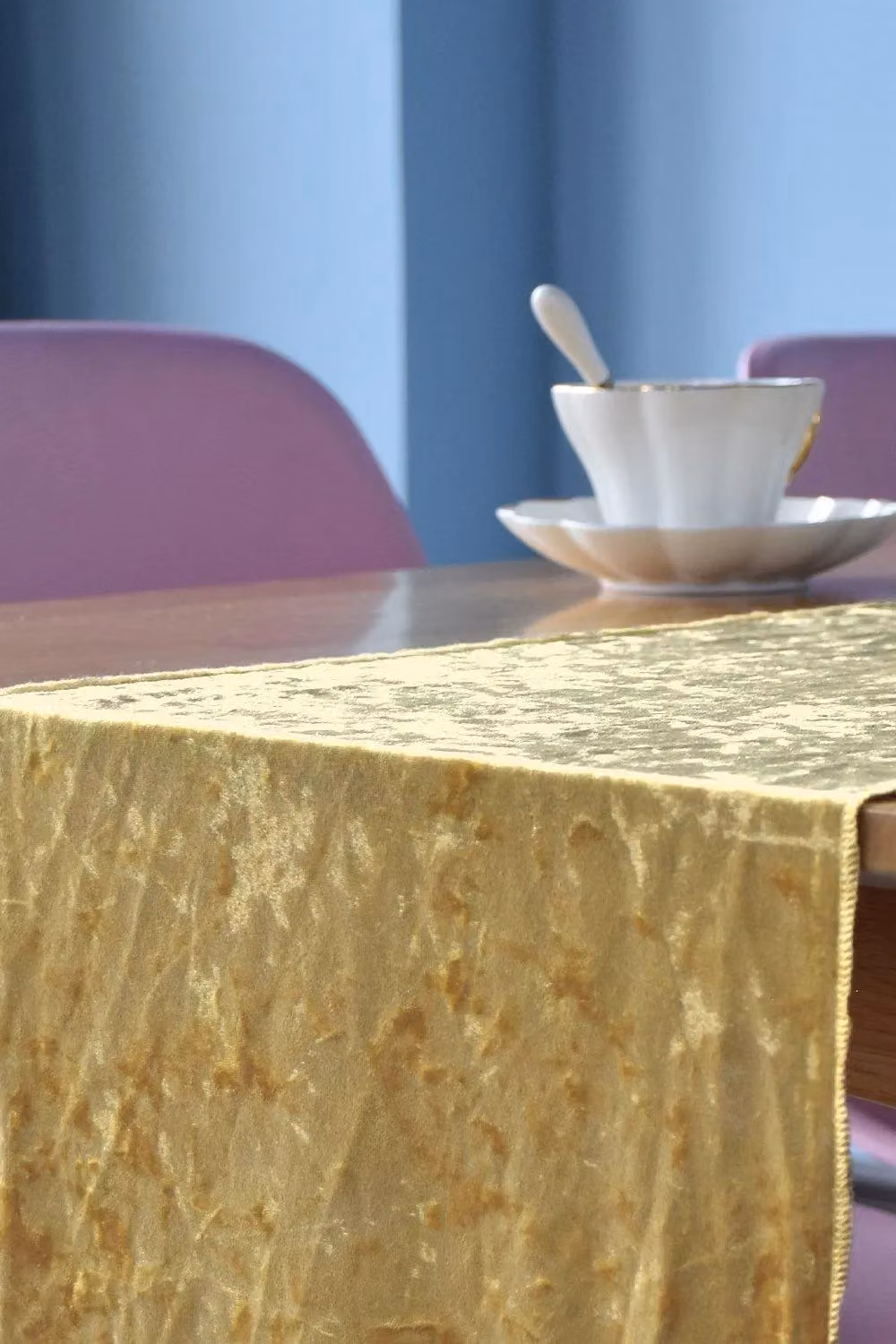 Neel Blue Gold Crushed Velvet Table Runner, W/D/H: 33 x 274 cm – 2