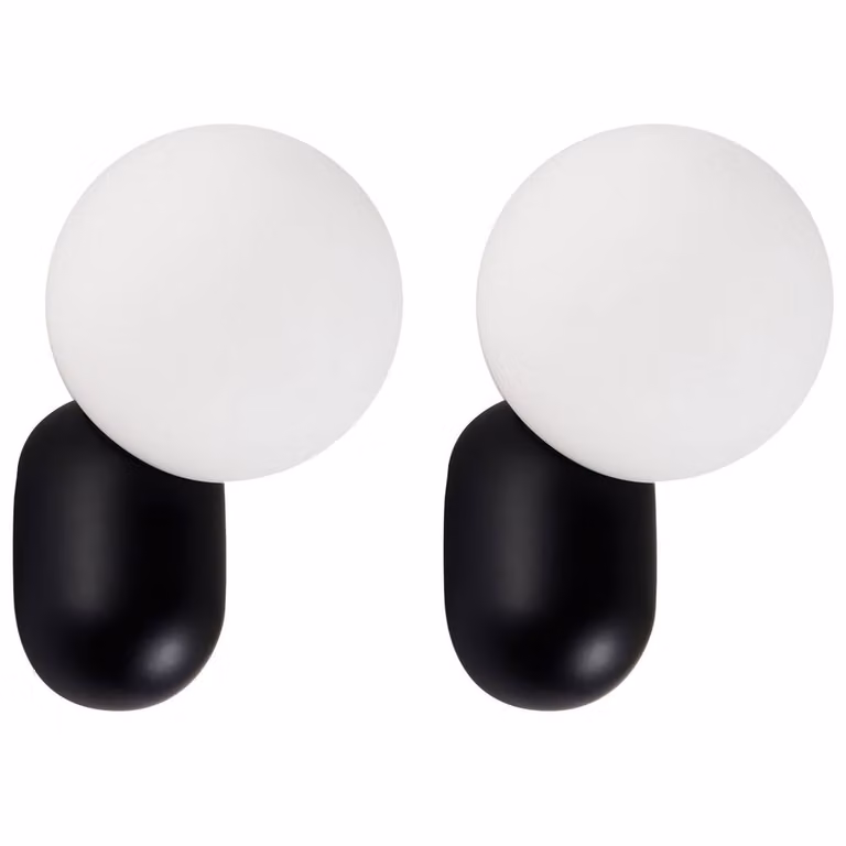 Wyld and Coco Set of 2 Black Resin Globe Wall Lamps with Vintage-Style Glass Spheres