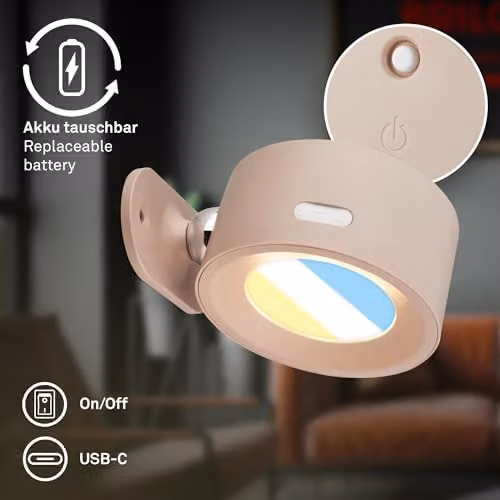 Briloner LED Wall Light Rechargeable Dimmable Touch Control CCT Reading Lamp Beige W/D/H: 7.5 x 4 x 4 cm – 7