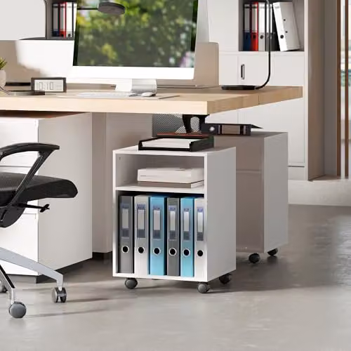 HOMCOM 2-Tier White Printer Stand with Storage and Castors, W: 40 cm, D: 35 cm, H: 55.5 cm – 7