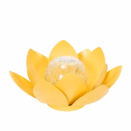 ValueLights Yellow Solar Powered Floating Lotus Flower Garden Light with Warm White LED, W/D/H: 26.5 x 26.5 x 11.0 cm