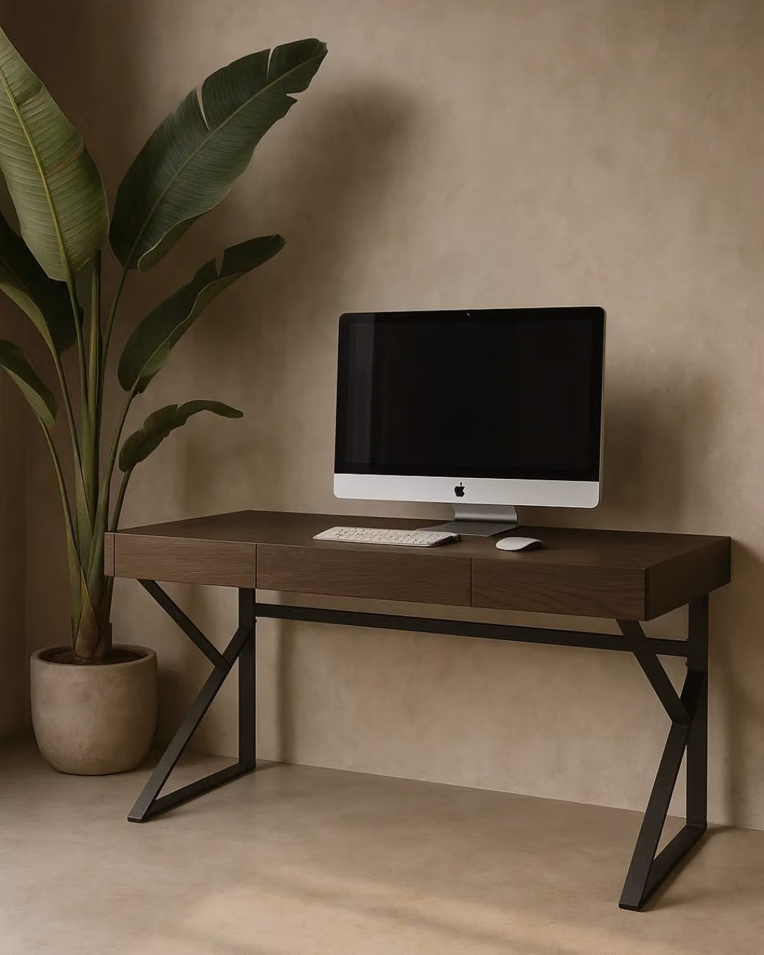 Tommy Franks Monarcas Modern Writing Desk in Oak Wood and Metal, Brown and Black, W/D/H: 150 x 60 x 76 cm