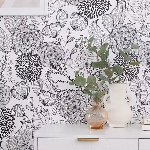 Nu Secret Black Botanical Self Adhesive Wallpaper - Black