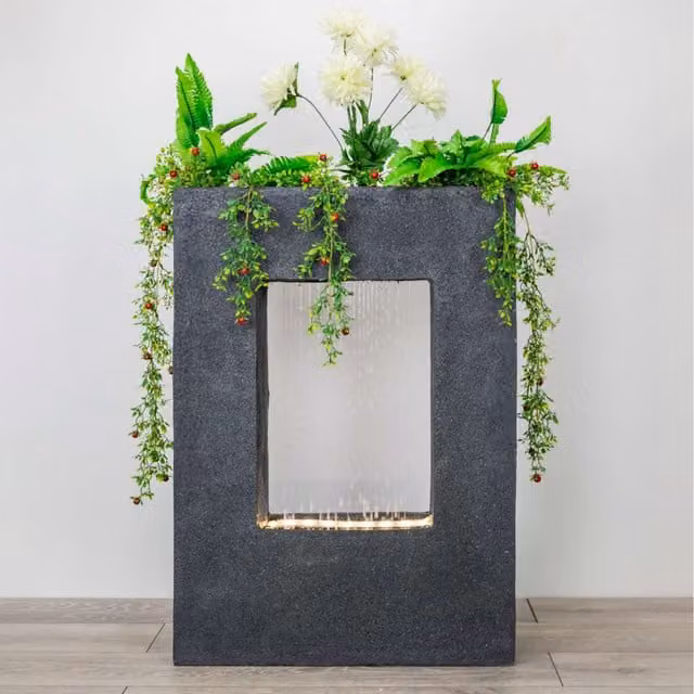 Primrose Milano Rain Water Feature and Integrated Planter with LEDs in Grey