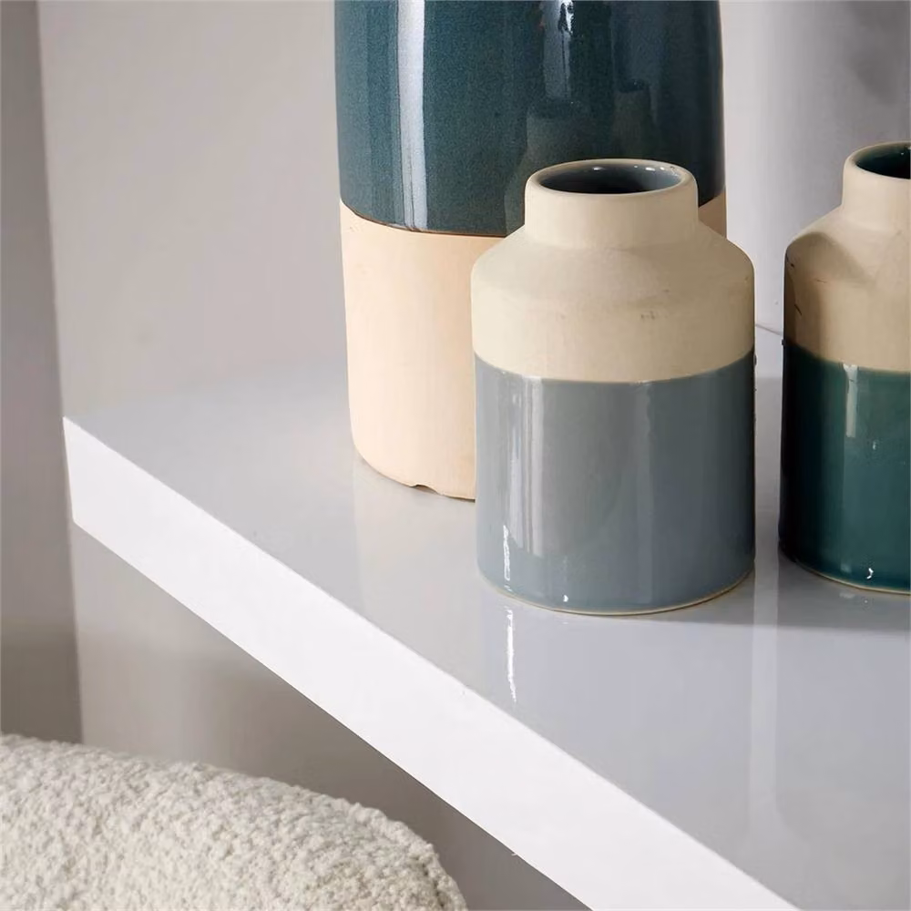 NESTLUNE Pair of White Wooden Floating Wall Mounted Storage Shelves – 2