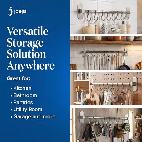 joeji's Aluminium Kitchen Utensil Rack with 8 Hanging Hooks, Silver, Width: 40 cm – 3
