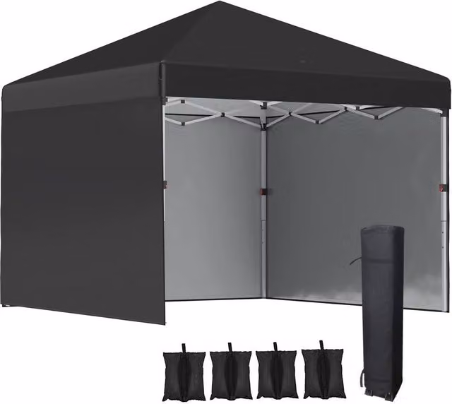 Outsunny Black Pop Up Gazebo with Sidewalls and Wheeled Bag W/D/H: 300 x 300 x 275 cm