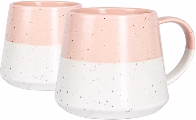 Nicola Spring Dipped Flecked Stoneware Belly Mugs, 370ml, Pack of 2, Pink – 1