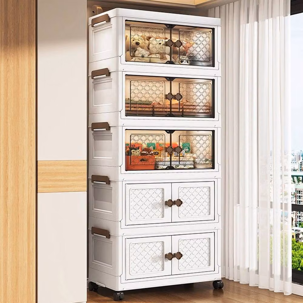 KORVIXA Stackable Folding Storage Cabinet in White, W/D/H: 100 x 100 x 100 cm – 2
