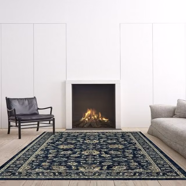 The Rug Shop UK Blue Traditional Floral Machine Woven Area Rug W: 240 cm, D: 340 cm