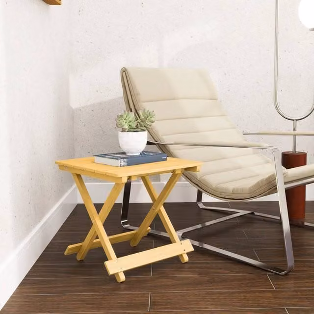 EONLION Brown Rustic Treated Hardwood Folding Garden Side Table – 1