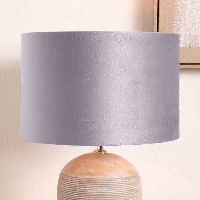 Ruma Grey Velvet Cylinder Lampshade for Table and Floor Lamps, Diameter: 40.64 cm