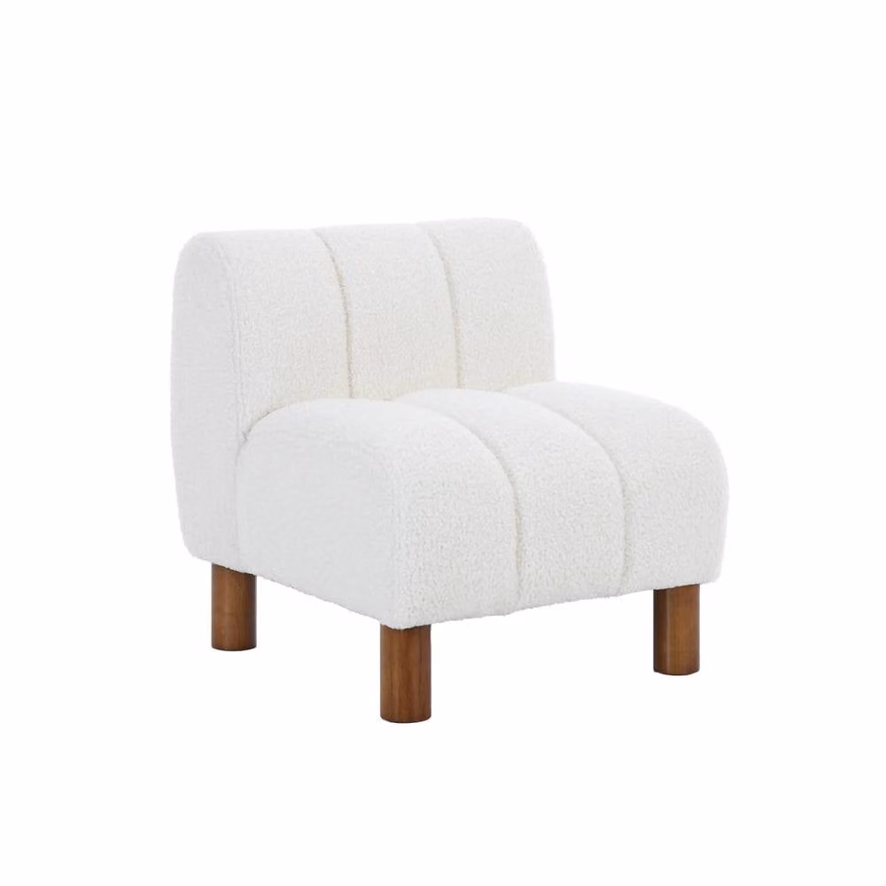 sweeek Children's Armchair in White Boucle Fabric with Rubberwood Legs, W/D/H: 56.5 x 52.5 x 47.0 cm – 2