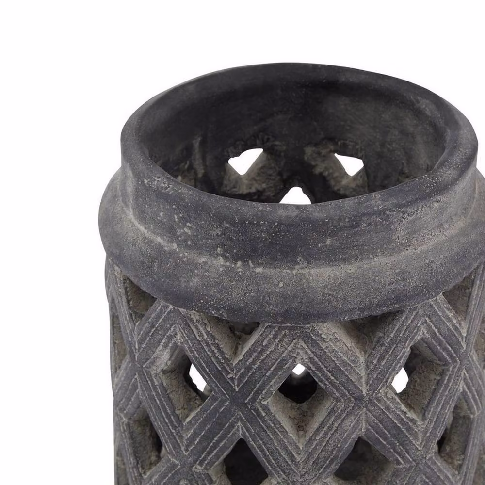 Lemon Pavilion Amalfi Large Lattice Ceramic Lantern in Grey, L17 x W17 x H23 cm – 2