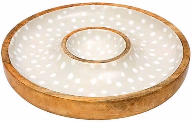 Dexam Sintra Mango Wood Spotted Chip and Dip Serving Bowl in Multicolour