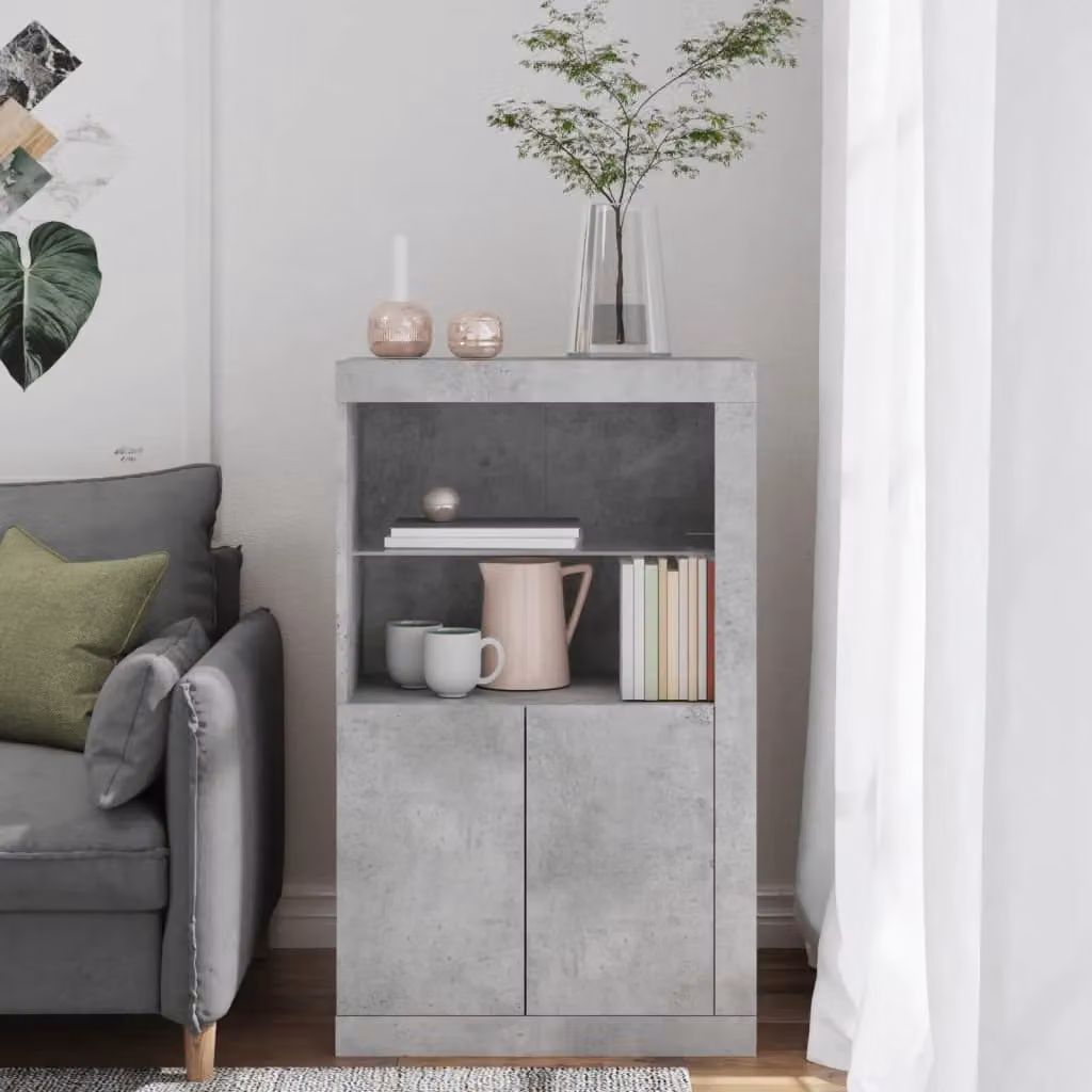 Berkfield Home Modern Side Cabinet in Concrete Grey with Integrated LED Lighting and Glass Doors – 3