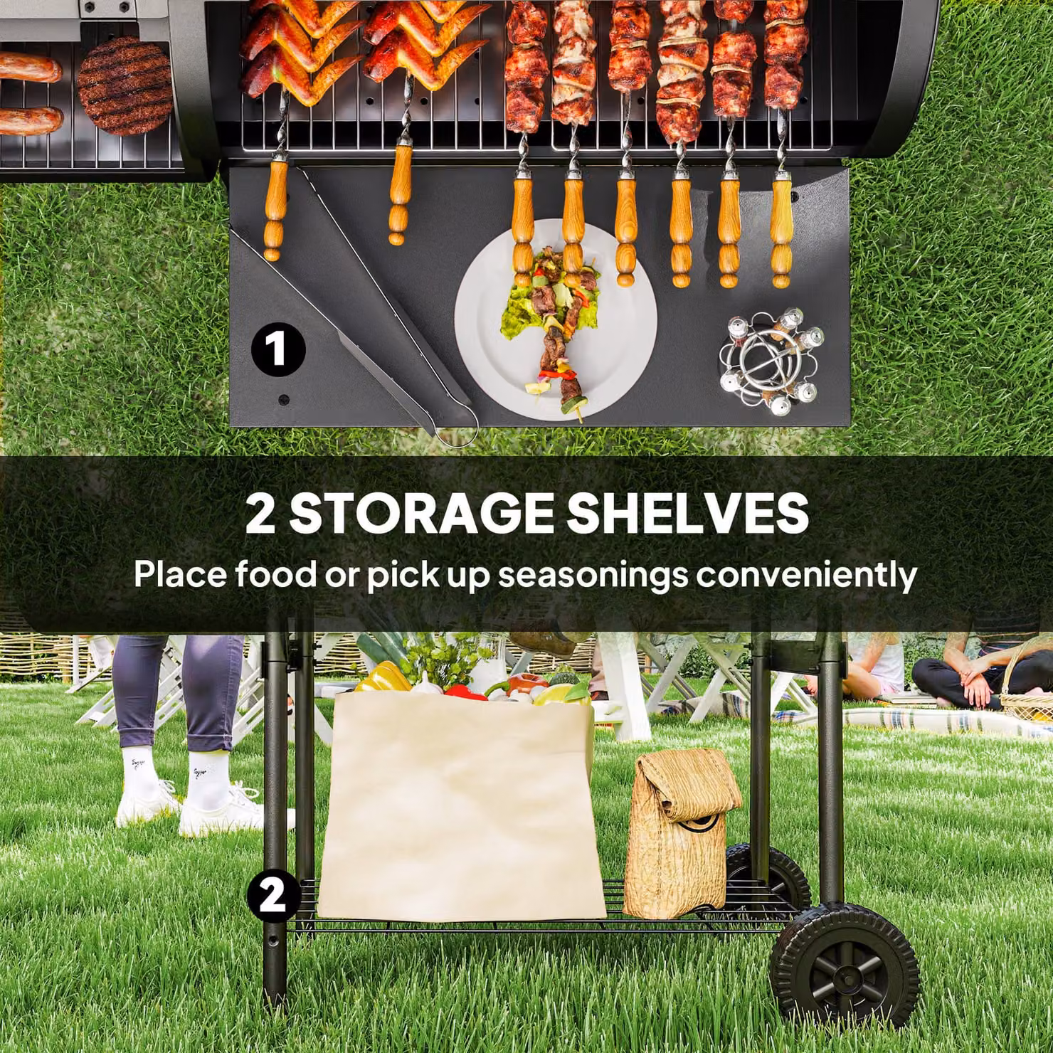 Outsunny Portable Charcoal Barbecue Grill with Offset Smoker, Black, W/D/H: 109 x 60 x 120 cm – 7