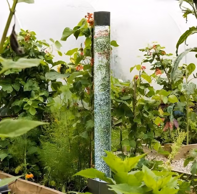 Primrose Bubble Tube Water Feature with Colour Changing LEDs in Metallic Silver, Height: 83 cm