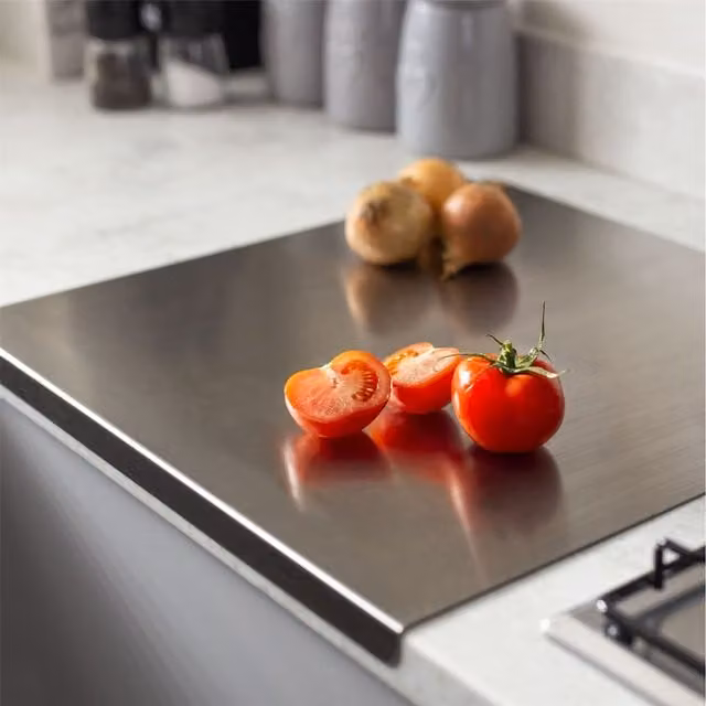 Maison and White Rectangular Stainless Steel Kitchen Worktop Protector in Grey with Non-Slip Feet