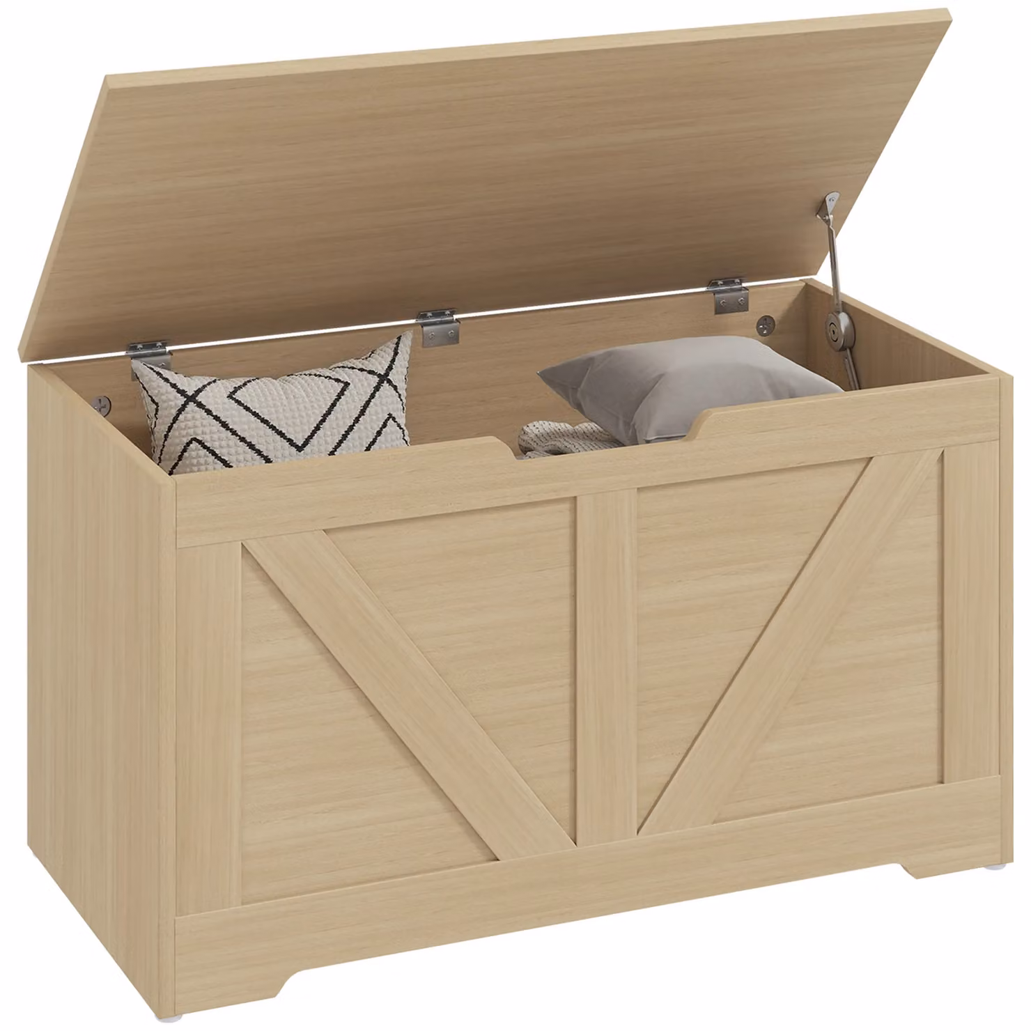 HOMCOM Storage Trunk with Safety Hinge in Natural Wood Finish, Brown – 2