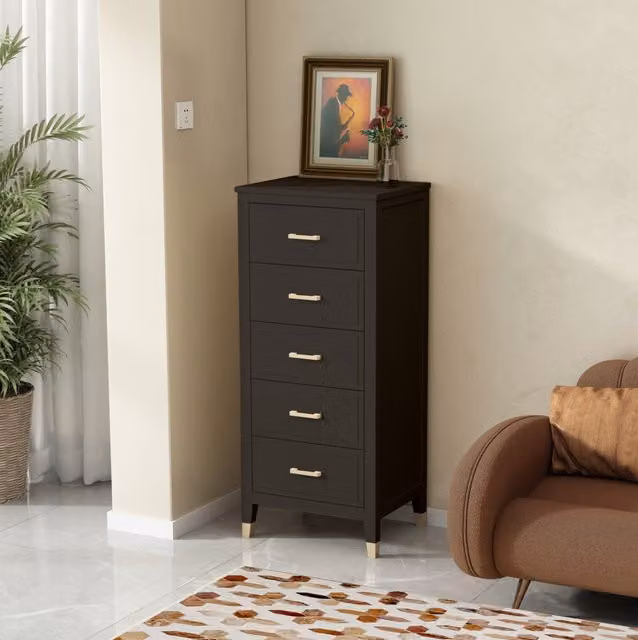 Cabinet Bits Palazzi 5 Drawer Narrow Chest of Drawers in Matt Black Metal