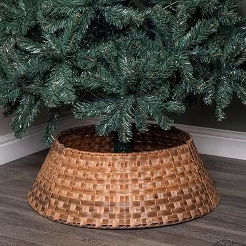 Samuel Alexander Brown Plastic Wicker Rattan Woven Christmas Tree Skirt, W/D/H: 48 x 48 x 70 cm – 2