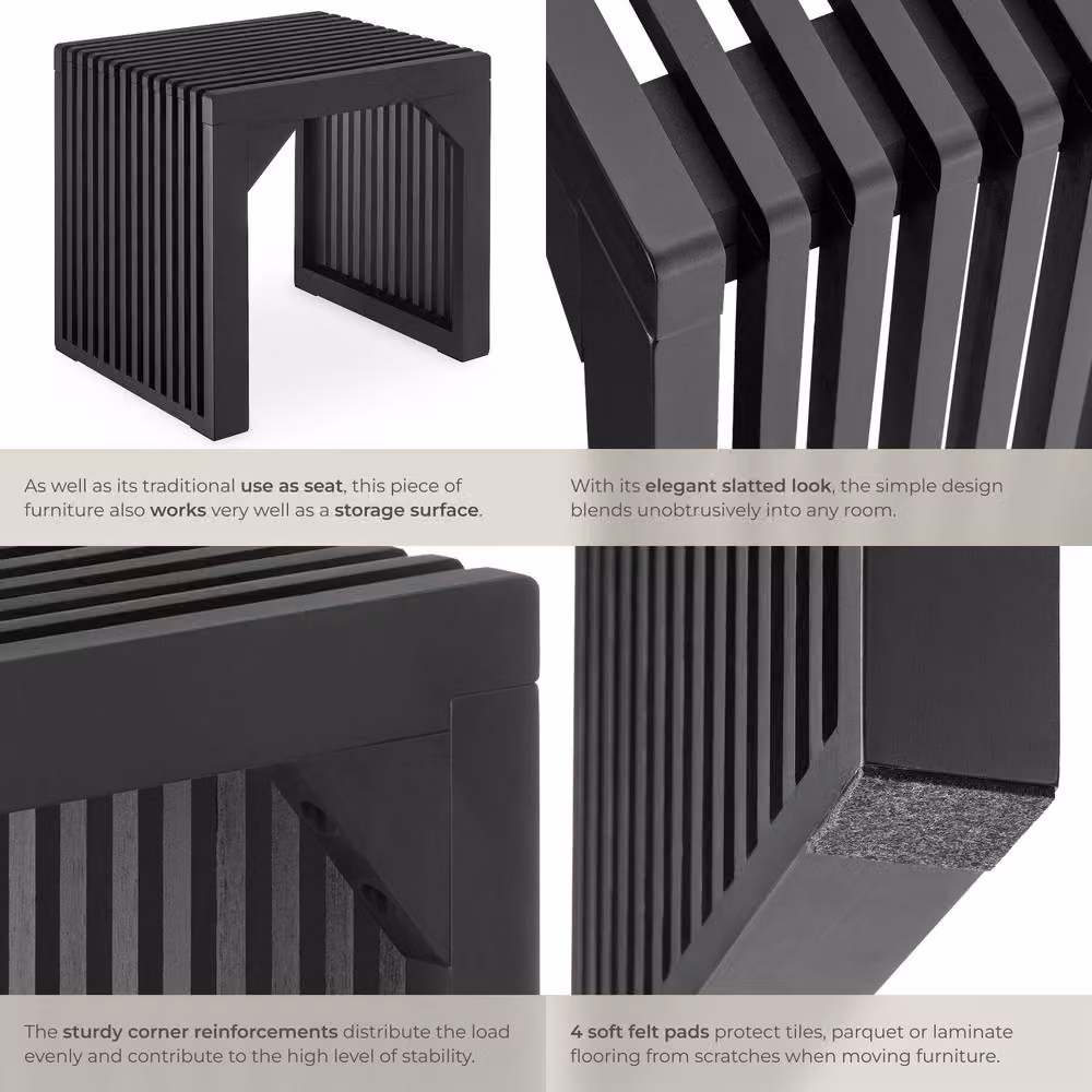 TECTAKE Ribb Stool/Bench in Black with Slatted Bamboo and Metal Design – 5