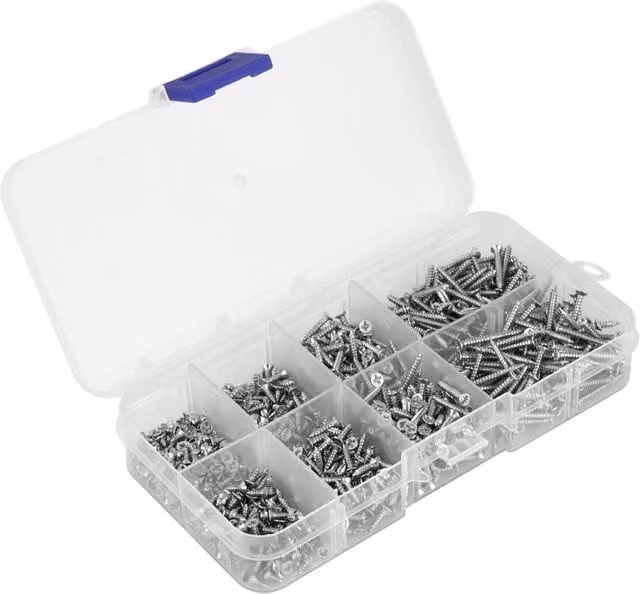 Living and Home 800-Piece M2 Phillips Cross Drive Flat Head Self Tapping Carbon Steel Screw Set in Silver with Storage Box – 1