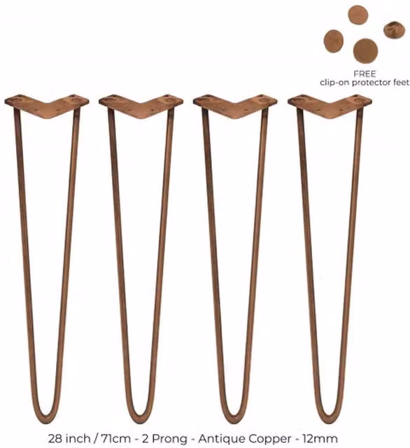 Monstershop Pack of 4 Heavy Duty Steel Hairpin Table Legs, 2 Prong, Antique Copper, Height: 71.1 cm