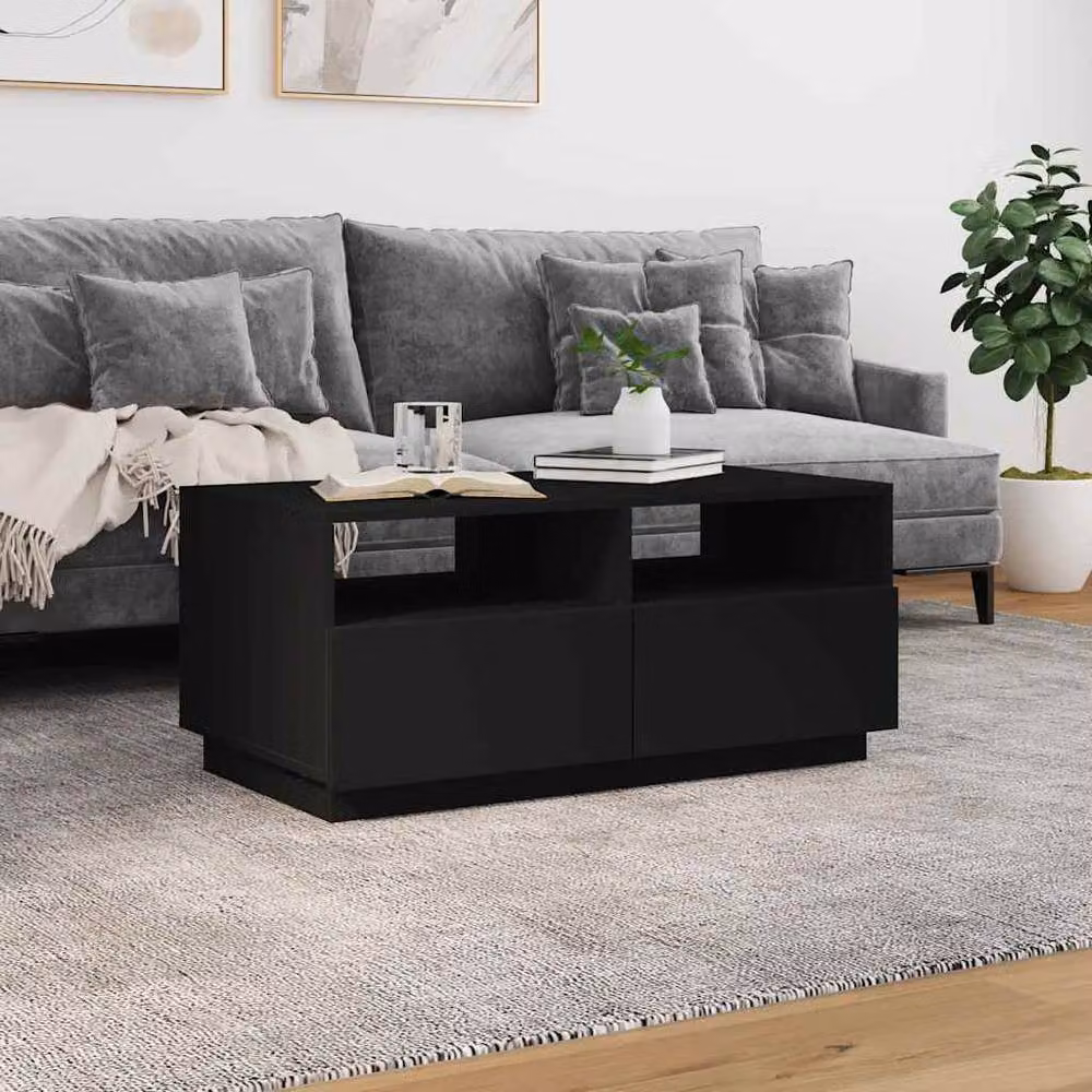 Berkfield Home Modern Black Coffee Table with LED Lights, W/D/H: 90 x 49 x 40 cm – 3
