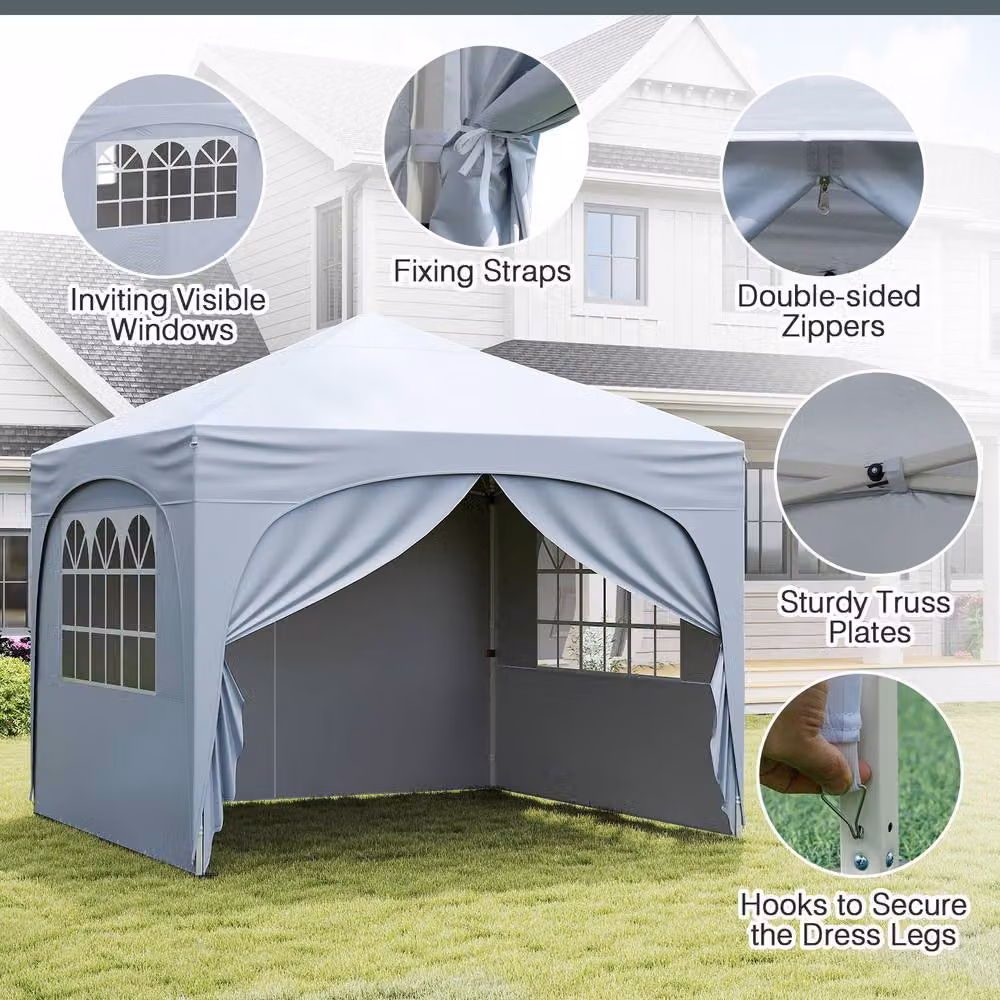Costway Pop up Canopy Tent Foldable Outdoor Beach Sun Shelter in White and Silver, W/D: 300 x 300 cm – 5