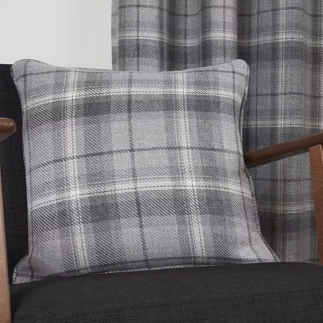 Terrys Grey Checked Square Filled Cushion, W/D/H: 41 x 41 x 41 cm