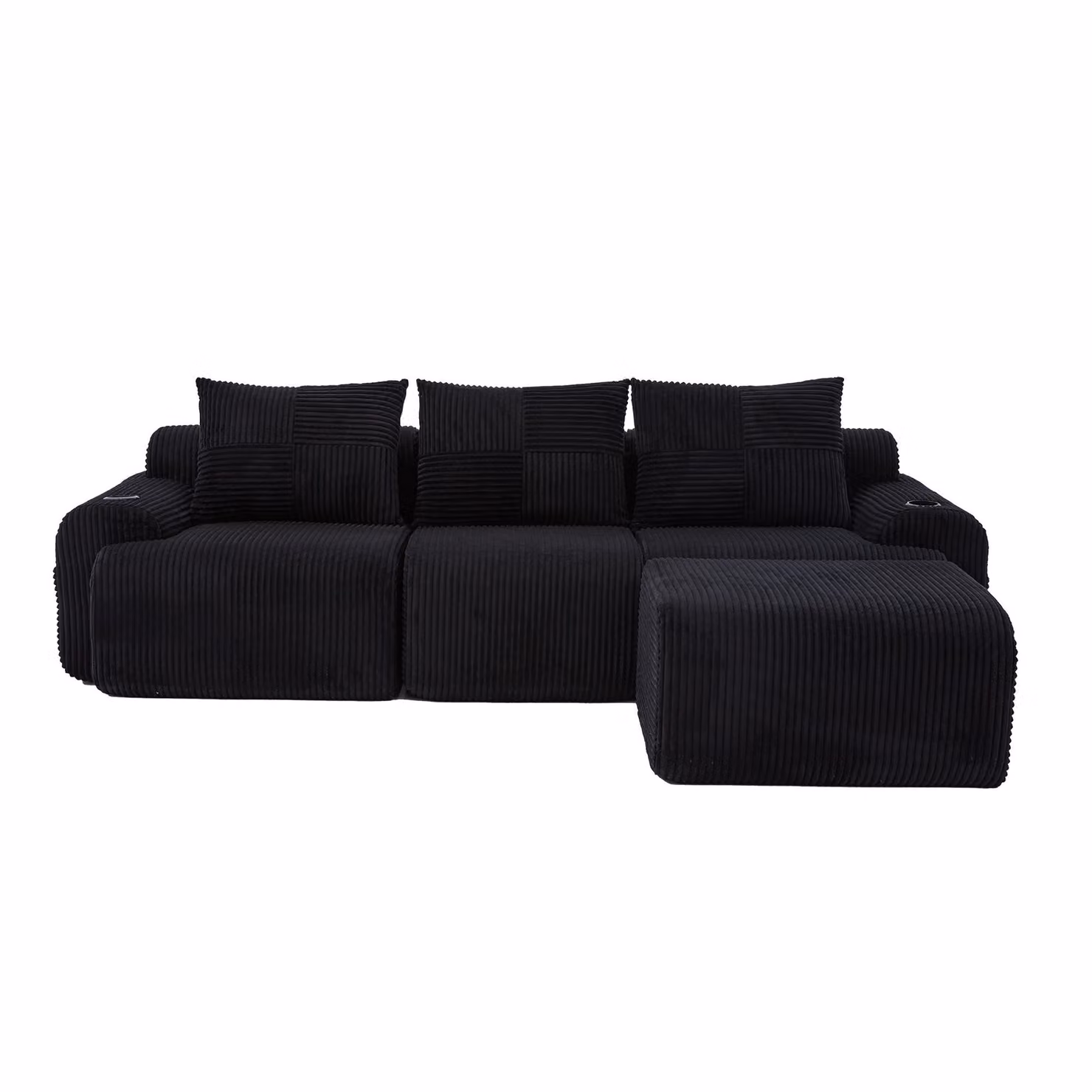 Aosom UK Black 3-Seater Modular L-Shape Sectional Sofa with Matching Ottoman, Built-in Cup Holders and Side Storage Pockets, W: 268 cm, D: 174 cm, H: 80 cm – 2