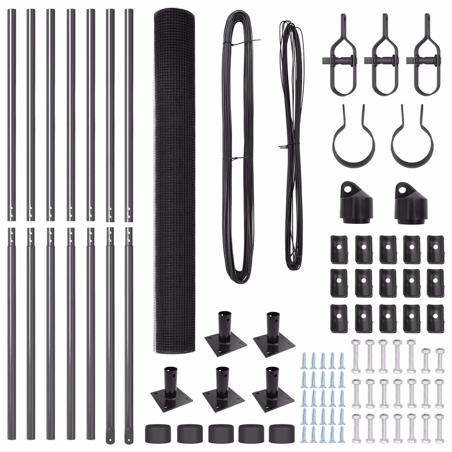 Berkfield Home Grey Powder-Coated Steel Welded Wire Fence with 7 Flanged Round Posts, W: 10 m, H: 1.4 m – 4