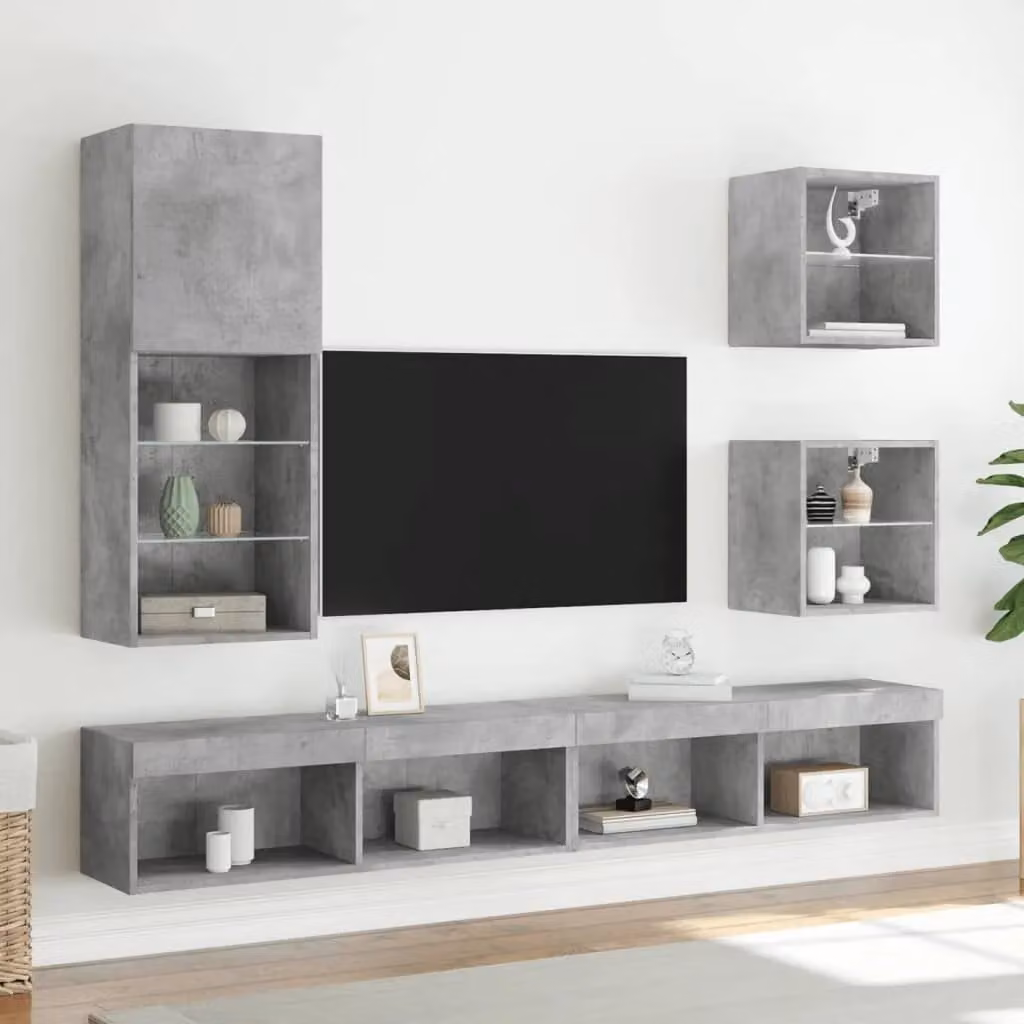 Berkfield Home Modern TV Cabinet with Integrated LED Lights in Concrete Grey, W/D/H: 40.5 x 30 x 102 cm – 3