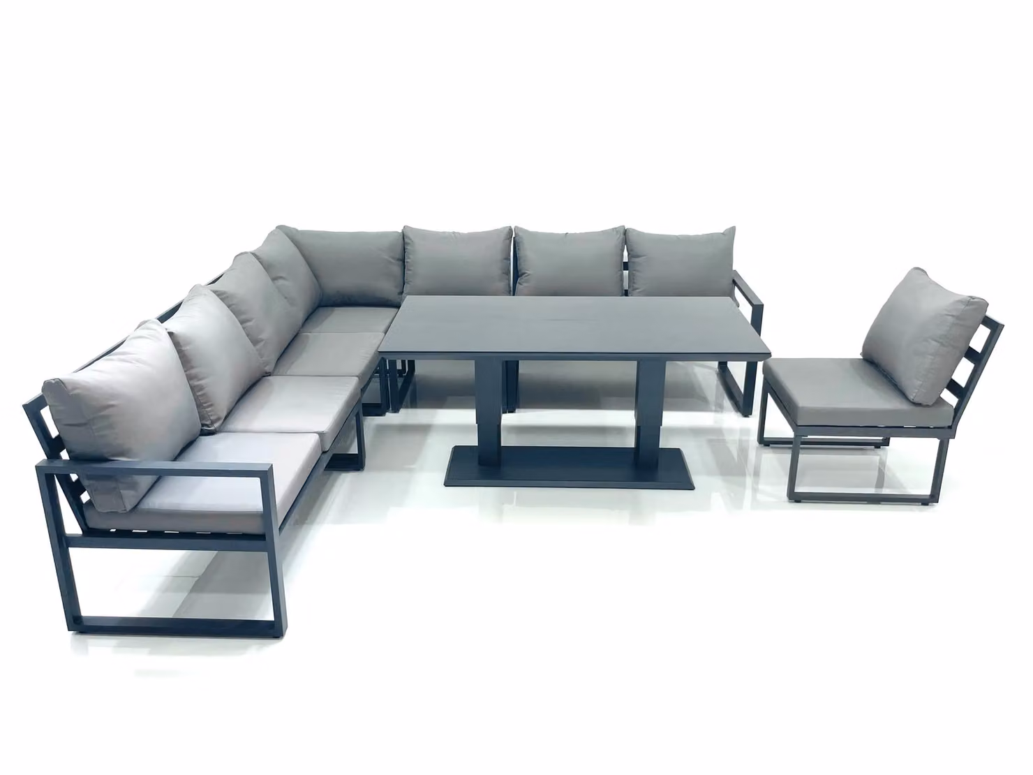 Fimous 8 Seater Outdoor Aluminium Garden Furniture Set with Corner Sofa and Rising Lifting Dining Table in Dark Grey – 2