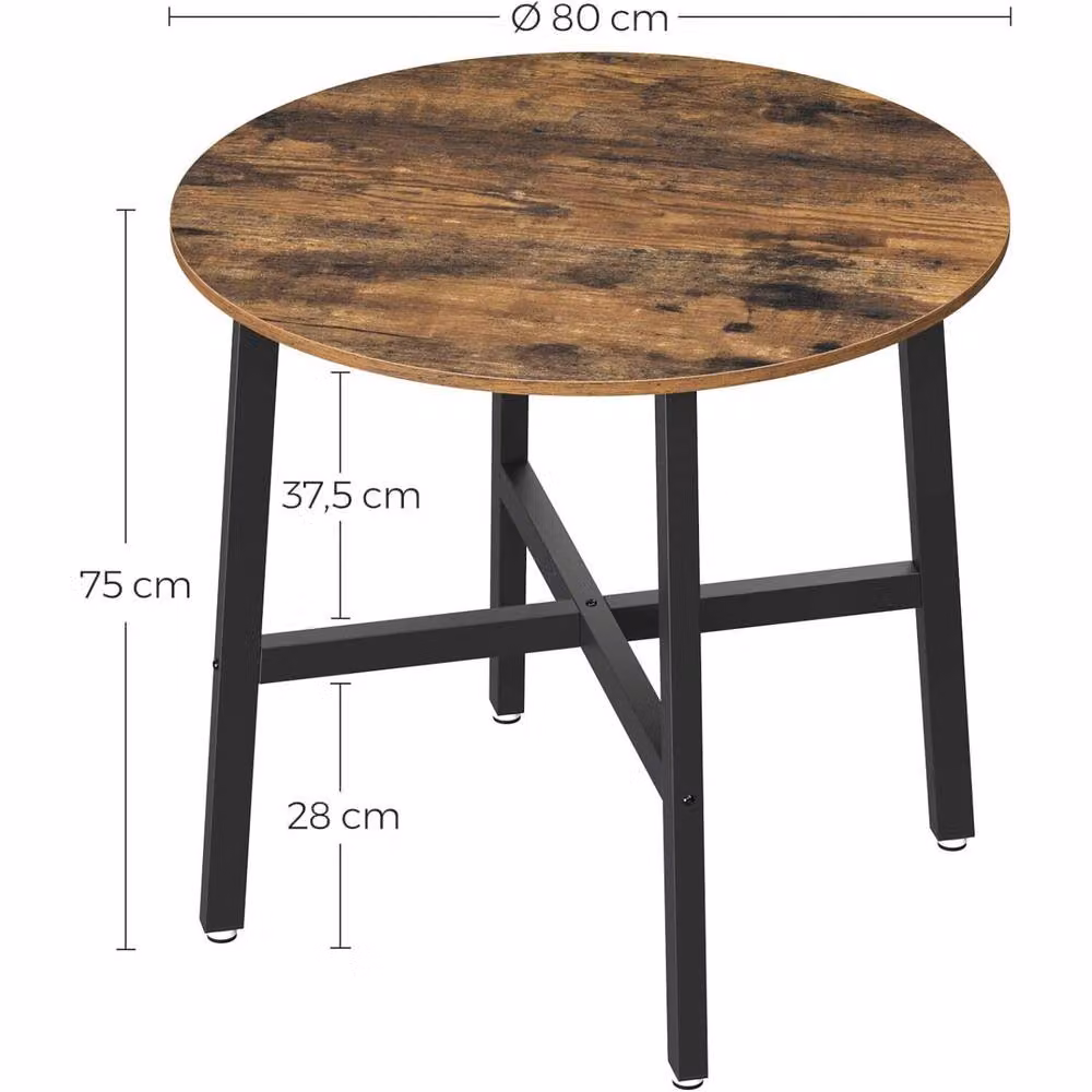 The Bazaarist Industrial Round Dining Table in Brown with Easy-Clean MDF Laminate Top – 3