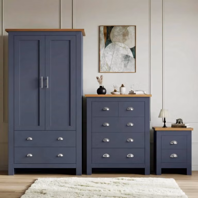 DHS Shaker 3 Piece Bedroom Furniture Set in Blue, White or Grey