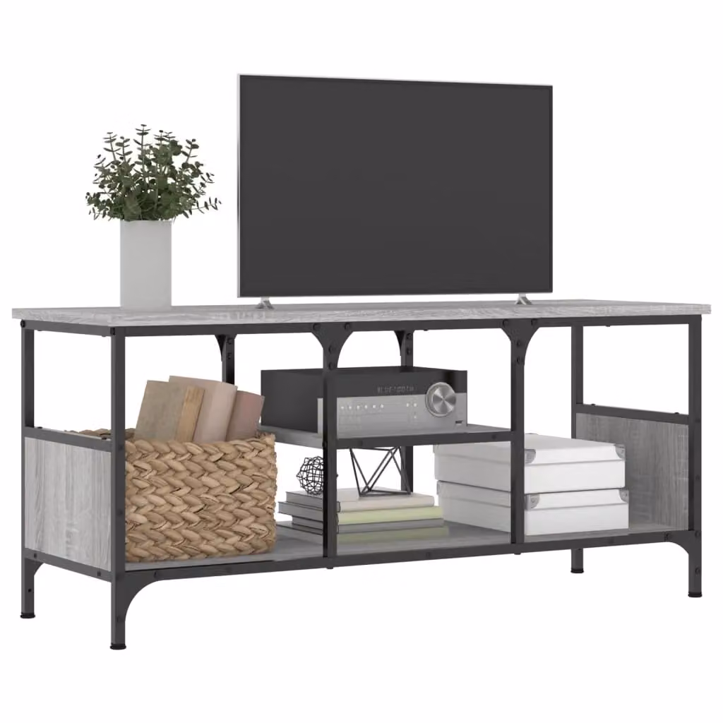 Berkfield Home Grey Sonoma TV Cabinet in Engineered Wood and Iron, W/D/H: 100 x 35 x 45 cm – 3