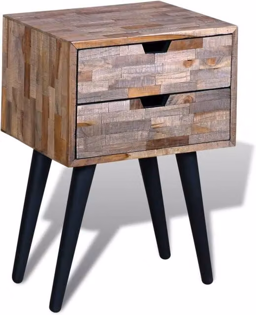 Berkfield Home Reclaimed Teak Wood Nightstand with 2 Drawers in Brown