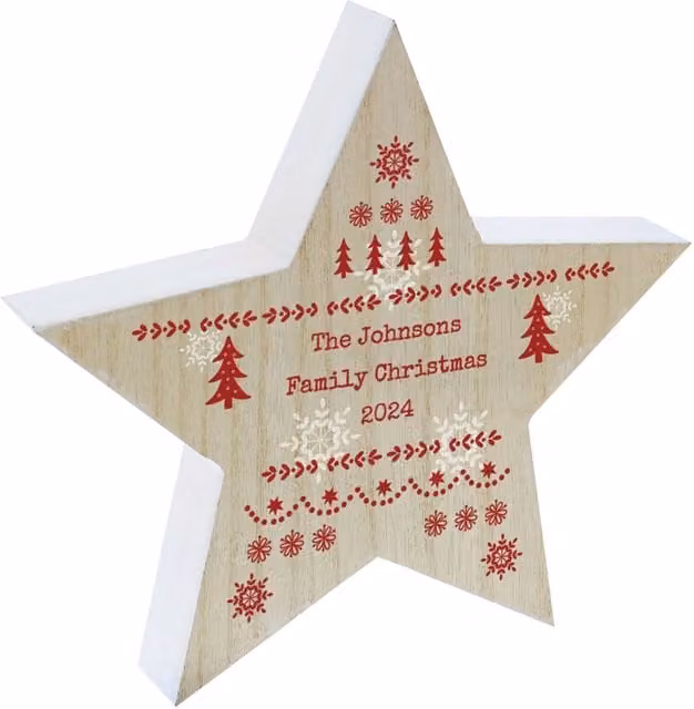 Personalised Memento Company Personalised Christmas Fair Isle Wooden Star Ornament in Brown
