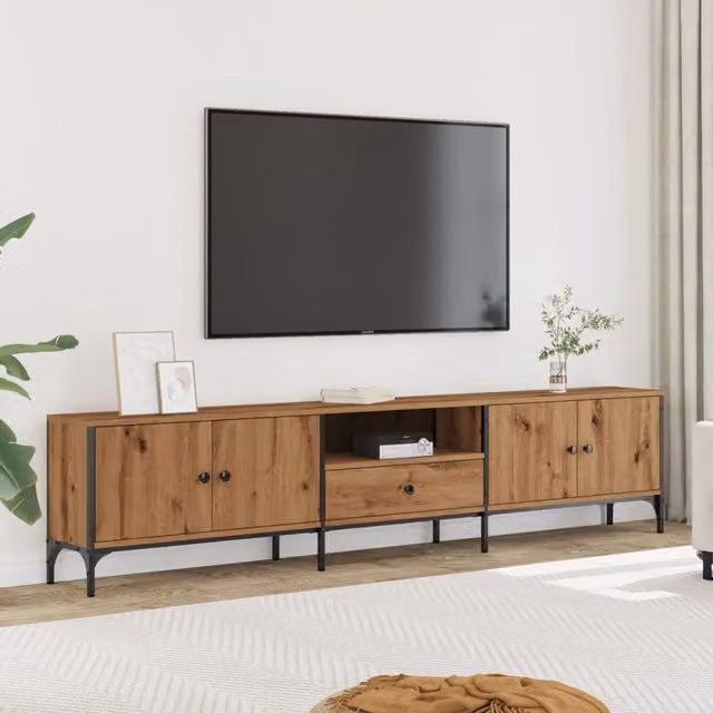 Berkfield Home Artisan Oak TV Cabinet with Drawer in Brown, W/D/H: 200 x 44 x 25 cm – 1