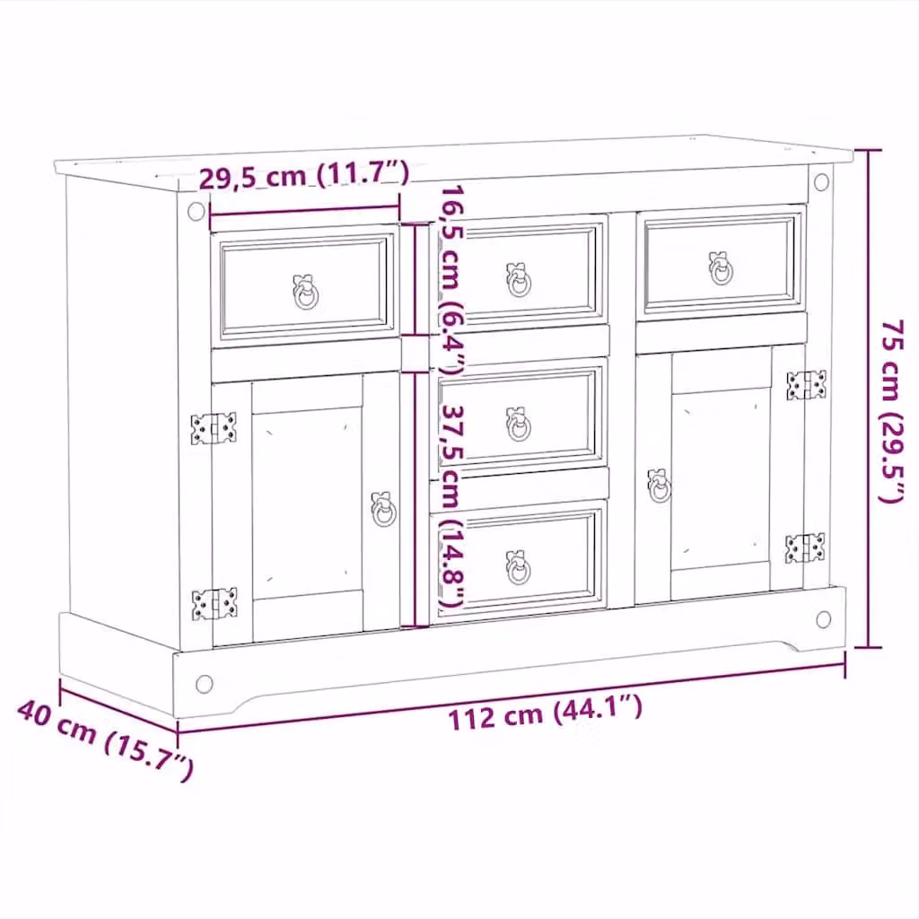 Berkfield Home Corona Sideboard in Brown Solid Pine Wood, W/D/H: 112 x 40 x 75 cm – 3