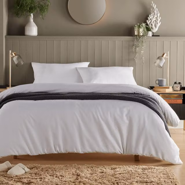 NewEdgeBlinds White Seersucker Cotton and Polyester Duvet Cover, W/H: 90 x 200 cm