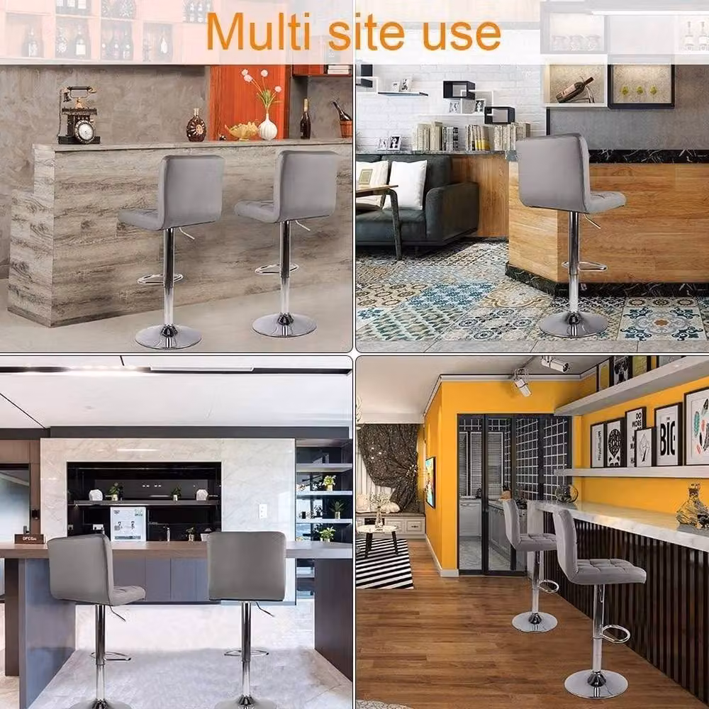 FLAVORA Set of 2 Grey PU Leather Swivel Bar Stools with Height Adjustable Metal Base – 3