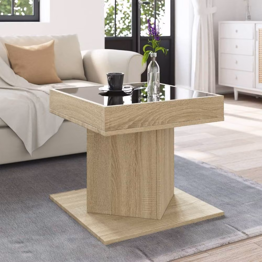 Berkfield Home LED Coffee Table in Sonoma Oak, Light Brown, W/D/H: 50 x 50 x 45 cm – 1