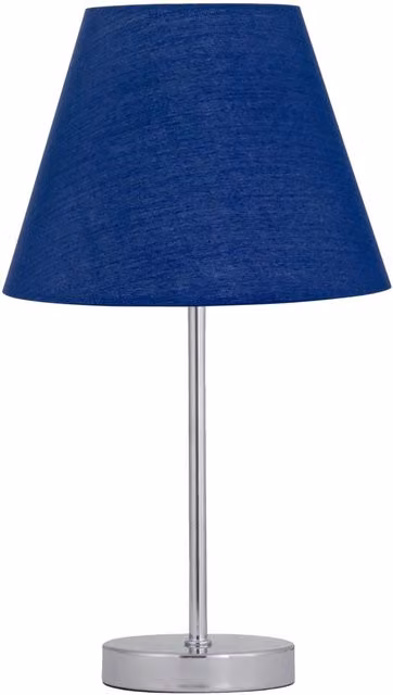 First Choice Lighting Chrome Stick Table Lamp with Blue Fabric Shade