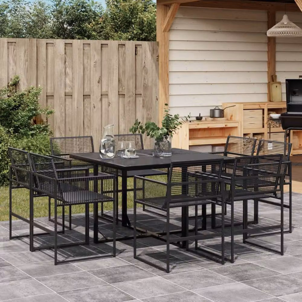 Berkfield Home 9 Piece Black Poly Rattan Garden Dining Set – 2
